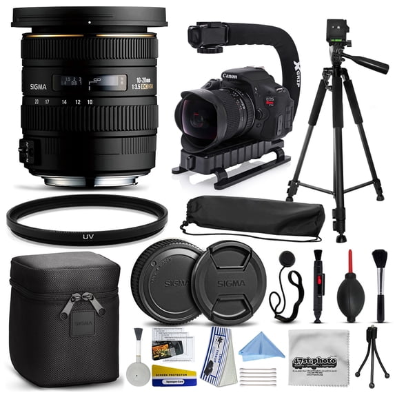 Sigma 10-20mm F3.5 EX DC HSM Lens for Canon (202101) + 60" Tripod + Action Stabilizer Handle + Ultra Violet Filter + Cleaning Kit + Lens Brush + Cap Keeper