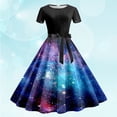 thumbnail image 1 of Vestidos Casuales Para Mujer Vestido Casual de Verano de Manga Corta Con Cuello Redondo y Cinturón Extraíble Con Estampado de Galaxia, 1 of 3