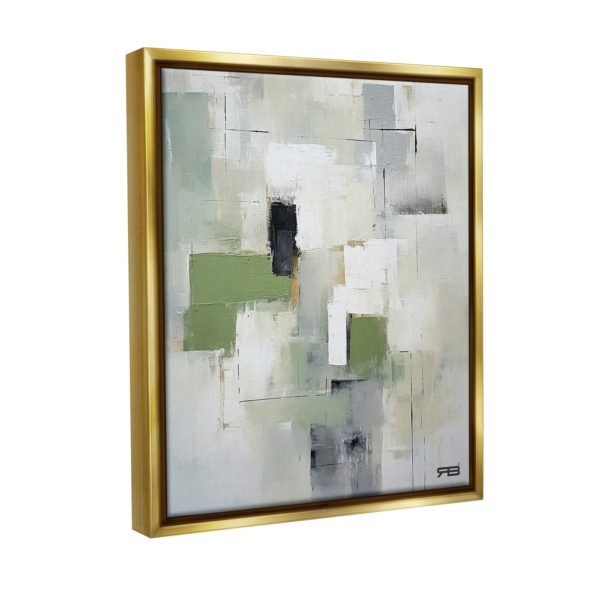 Stupell Industries Subtle Grey Shapes Abstract Painting Gold Floater Framed Canvas Art Print Wall Art, 17 x 21