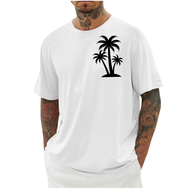 Chemises pour Hommes, Hommes Imprimé Col Rond Décontracté Mode Manches Courtes Blouses Col Rond Chemises