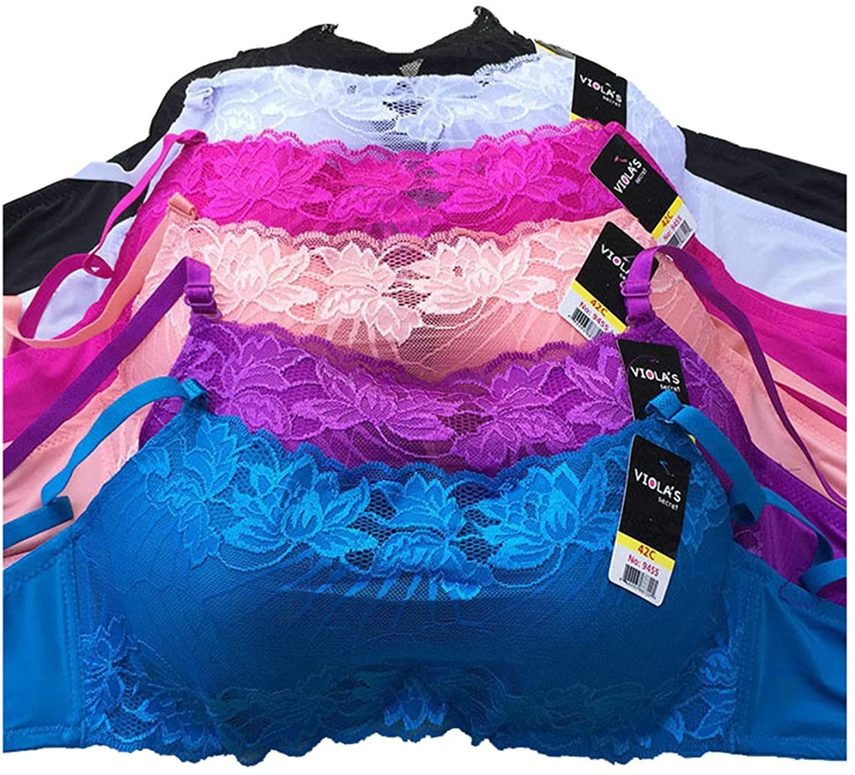 6 Pieces Full Coverage Camisole Demi Front Lace Cami Bra AC (32B, 9455