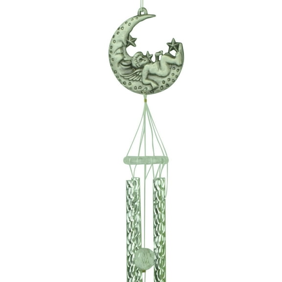 14 Inch Cherub Crescent Moon Windchime Glory Land Pewter Garden Home Decoration