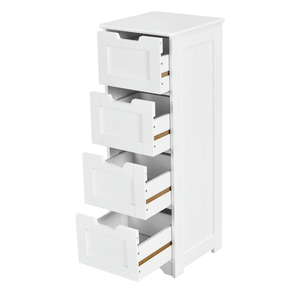 Finihen Bathroom Storage Cabinet, Bathroom Floor Cabinet, Free-Standing Side Storage Organizer with 4 Drawers, for Bathroom, Living Room, Bedroom, Kitchen, White Finihen Bathroom Storage Cabinet, Bathroom Floor Cabinet, Free-Standing Side Storage Organizer with 4 Drawers, for Bathroom, Living Room, Bedroom, Kitchen, White