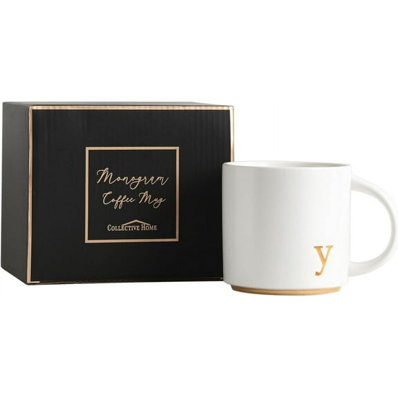 EnjinZZ - Monogram Ceramic Mugs, 15 oz Golden Initial Coffee Cups, Elegant Alphabet Tea Mugs, Elegant Personalized Mug with Gift Box, Luxurious Cups for Office and Home (y)