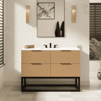 Mia 48" Bathroom Vanity with Blonde Cabinet and Matte White Top