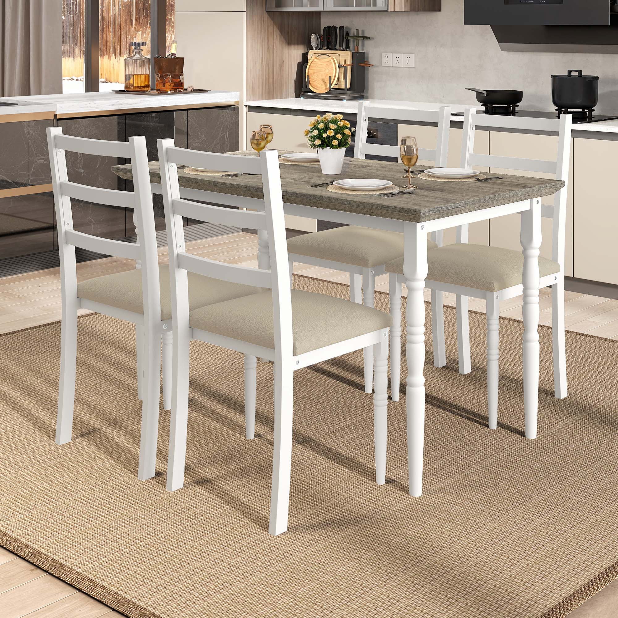 Uforic Dining Table Set for 4, Modern 5 Piece Rectangular Table Set with 4 Upholstered Chairs, Gray