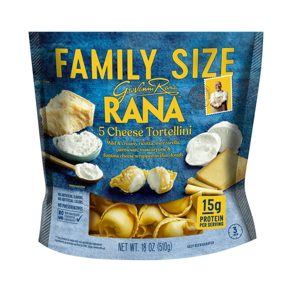 Giovanni Rana Tortellini 5 Cheese Premium Flat Cut Pasta Bag (Family Size, 18oz), Refrigerated