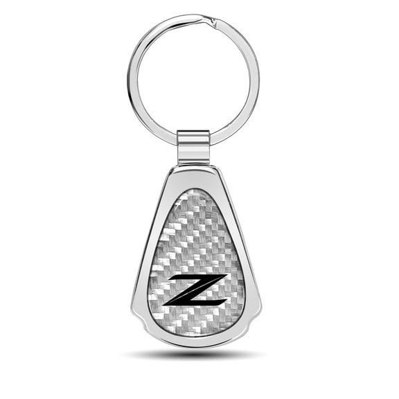 Nissan 370Z Z Logo Real Silver Dome Carbon Fiber Chrome Metal Teardrop Key Chain