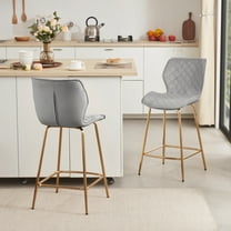 Duhome Velvet Counter Stools Set of 2 with Gold Metal Legs, Counter Height Bar Stool Upholstered Kitchen Bar Chair, Gray