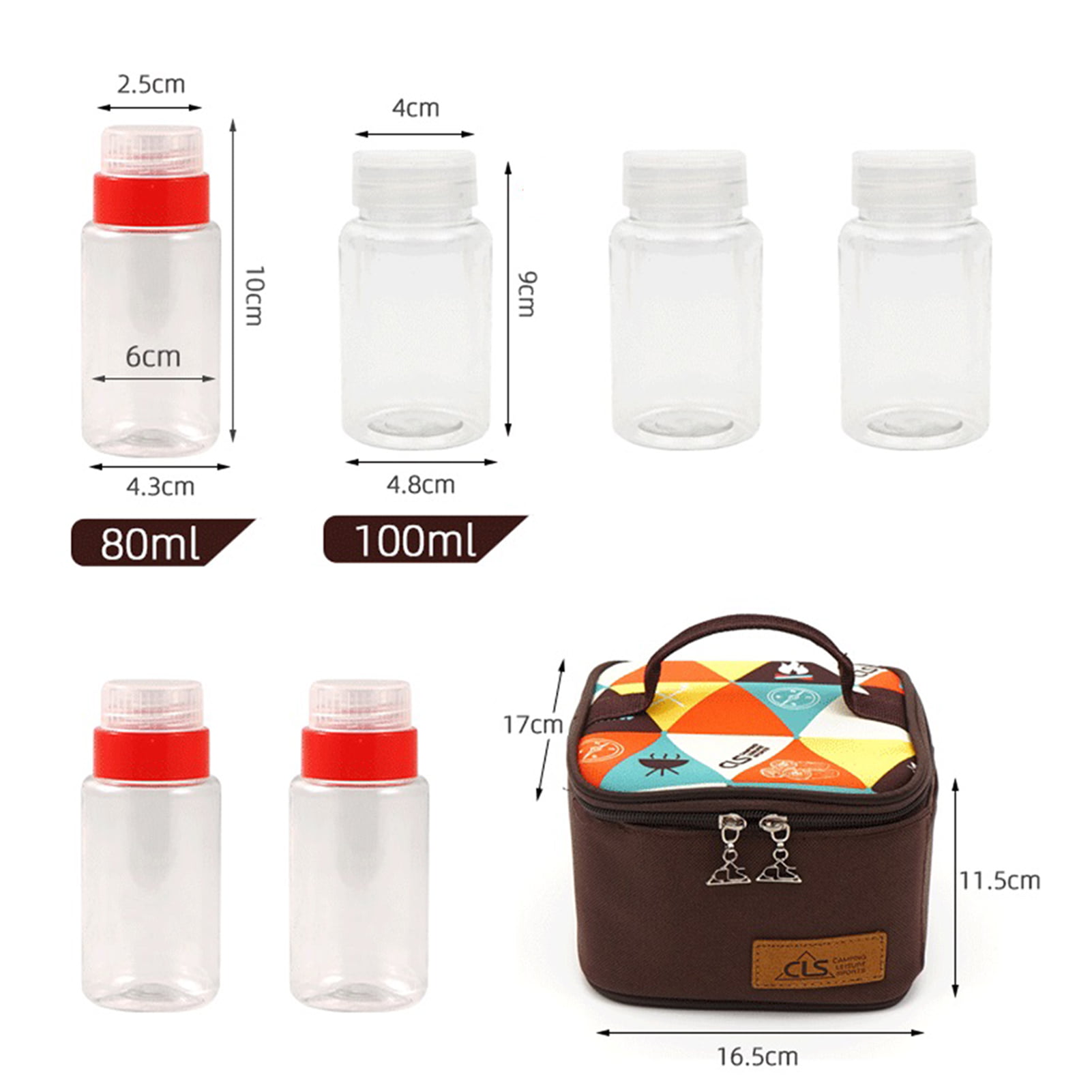 Camping Spice Kit Portable Travel Spice Container Bag with 5 Clear