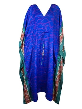 Mogul Women Kaftan Maxi Dress, Royal Blue Floral Printed Sari Caftan, To Be Mom, MATERNITY Kaftan Maxi Dresses 2XL