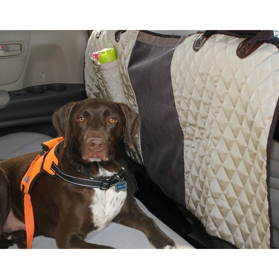 Pet Car Barrier Deluxe with Pockets and Seat Belt Beige