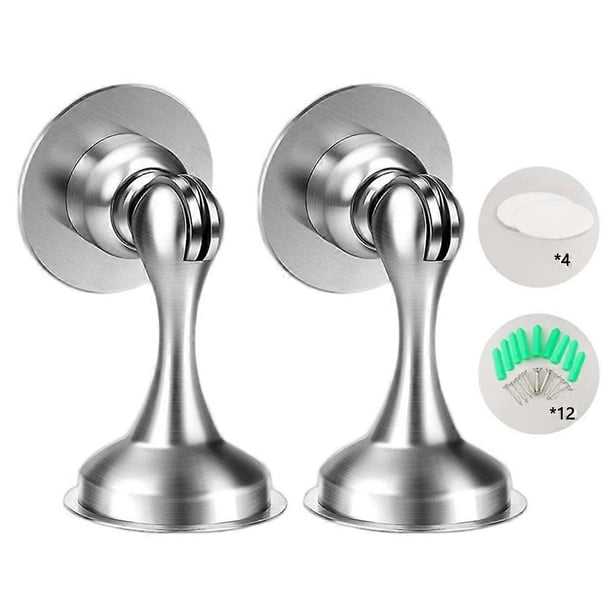 2Pcs Door Stopper Glass Wooden Doors Magnetic Stainless Steel Doorstop Shock Absorber - Black