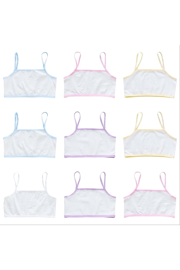 10PCS Crop Top Bra Girls Seamless Sports Bra White Teen Bra Camisole Style Lightweight Seamless Kids, 10-11 years
