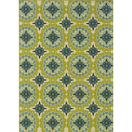 Moretti Crowne Area Rugs - 8328W Outdoor Green Patio Circles Floral Tiled