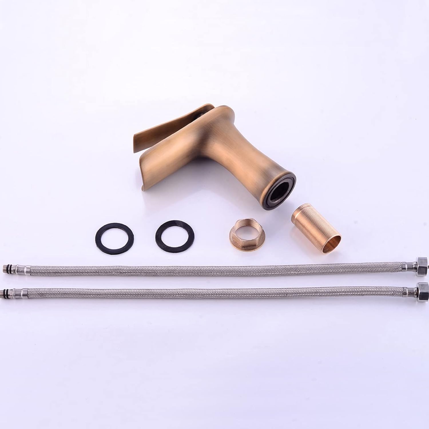 Waterfall Faucet for Bathroom Sink Brushed Gold, Solid Brass, Hot and Cold Water Mixer Tap, Waterfall Single Handle Bathroom Sink Faucet, High