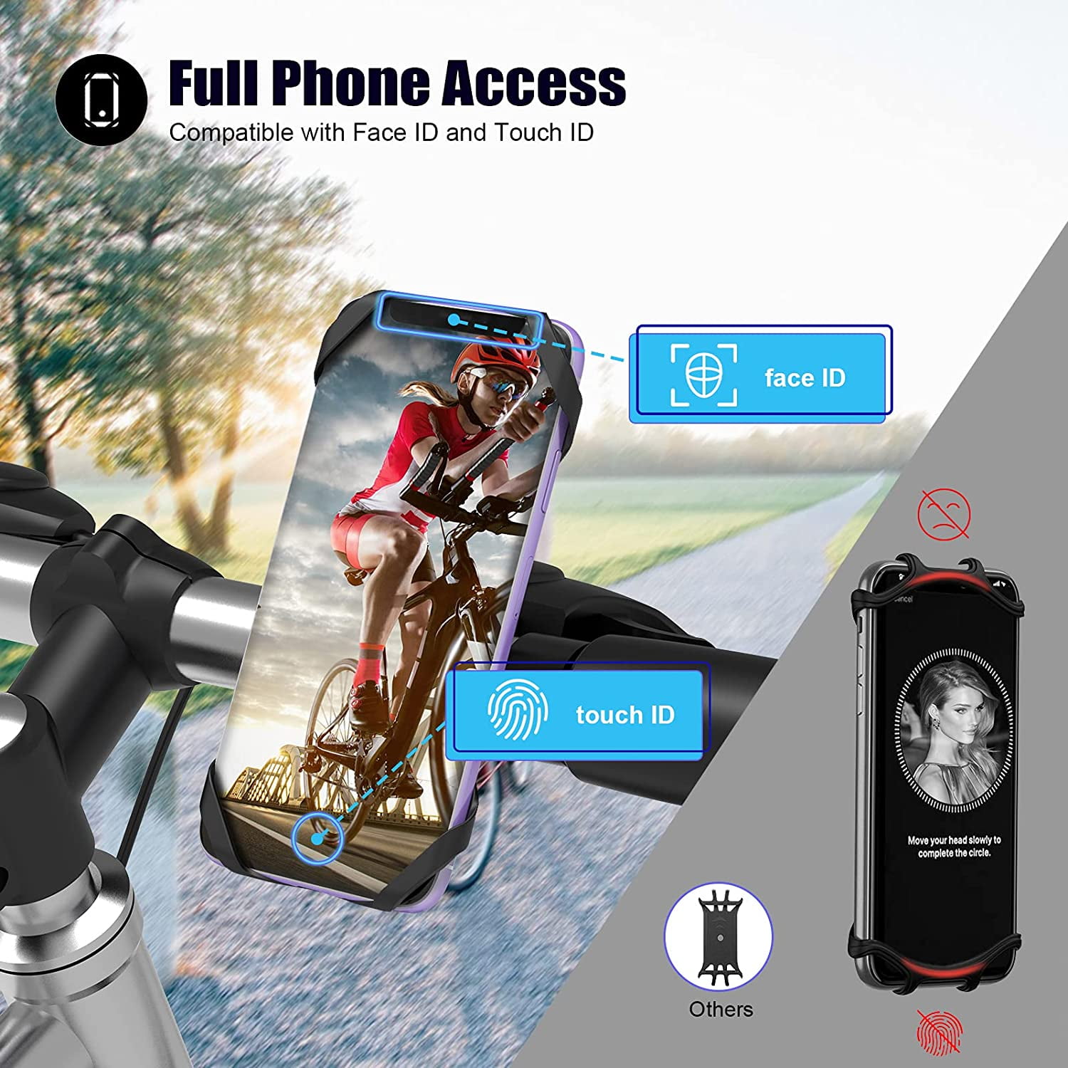 360° Adjustable Bicycle Motorcycle Phone Mount, Universal Holder Fits 4 to 6.7 Inch Smartphones