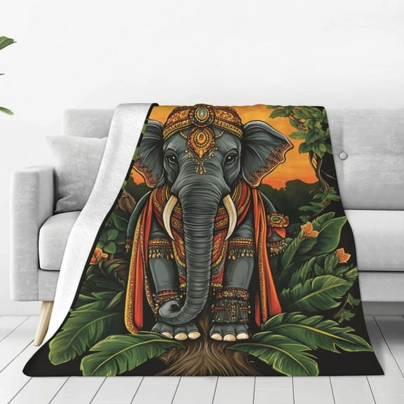 Elephant Flannel Blanket for Adults – Cozy Throw for Sofa Bed or Office Use for All Seasons 50x40
