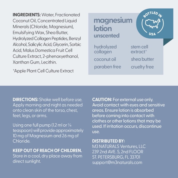 M3 Magnesium Lotion, 8 Fl Oz | Ease Muscle Cramps, Calm Restless Legs, Promote Restful Sleep, Moisturize & Hydrate Skin