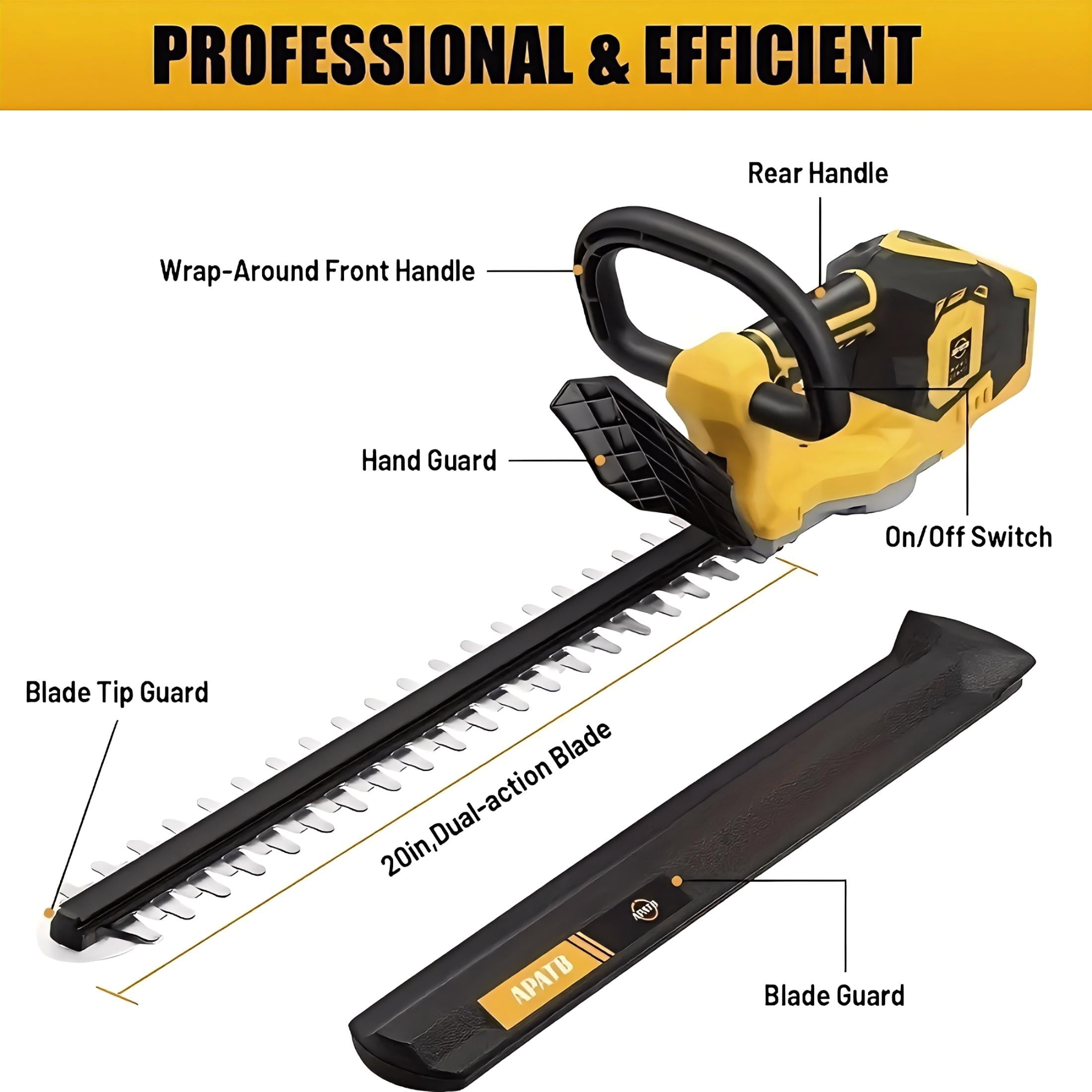 ELECMAPS 20-inch Cordless Hedge Trimmer, Electric Brush Shrub Edge Trimmer, with Brushless Motor, Compatible with DEWALT 20V MAX Battery, Lightweight Stainless Steel Design