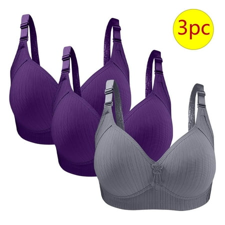LYEAA Bras Women Wireless 3 Pack of Push Up No Wire Bra Full Figure Lifting Adjustable Strap Everyday Bra Support Under Outfit Bra Solid Breathable T-Shirt Bra Comfort Sleep Bra Shapewear Bra 40/90