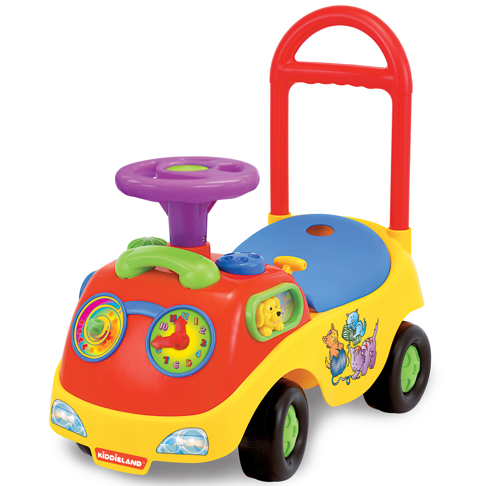 Kiddieland: My First Funtime Ride-On - Puppy & Kitten - Lights & Sounds Foot-To-Floor Vehicle, Interactive Dashboard, Seat Storage, Toddlers 12-36mo