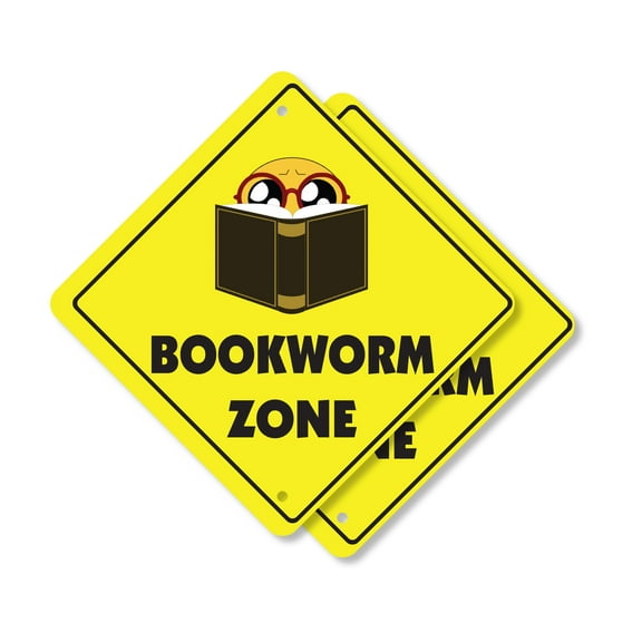 Bookworm (2 Pack) Plastic Crossing Sign - 10 Inch X 10 Inch Xing Sign Gift Reading Fan Literature Library Shelf Page Study Knowledge Decor Academic Novel