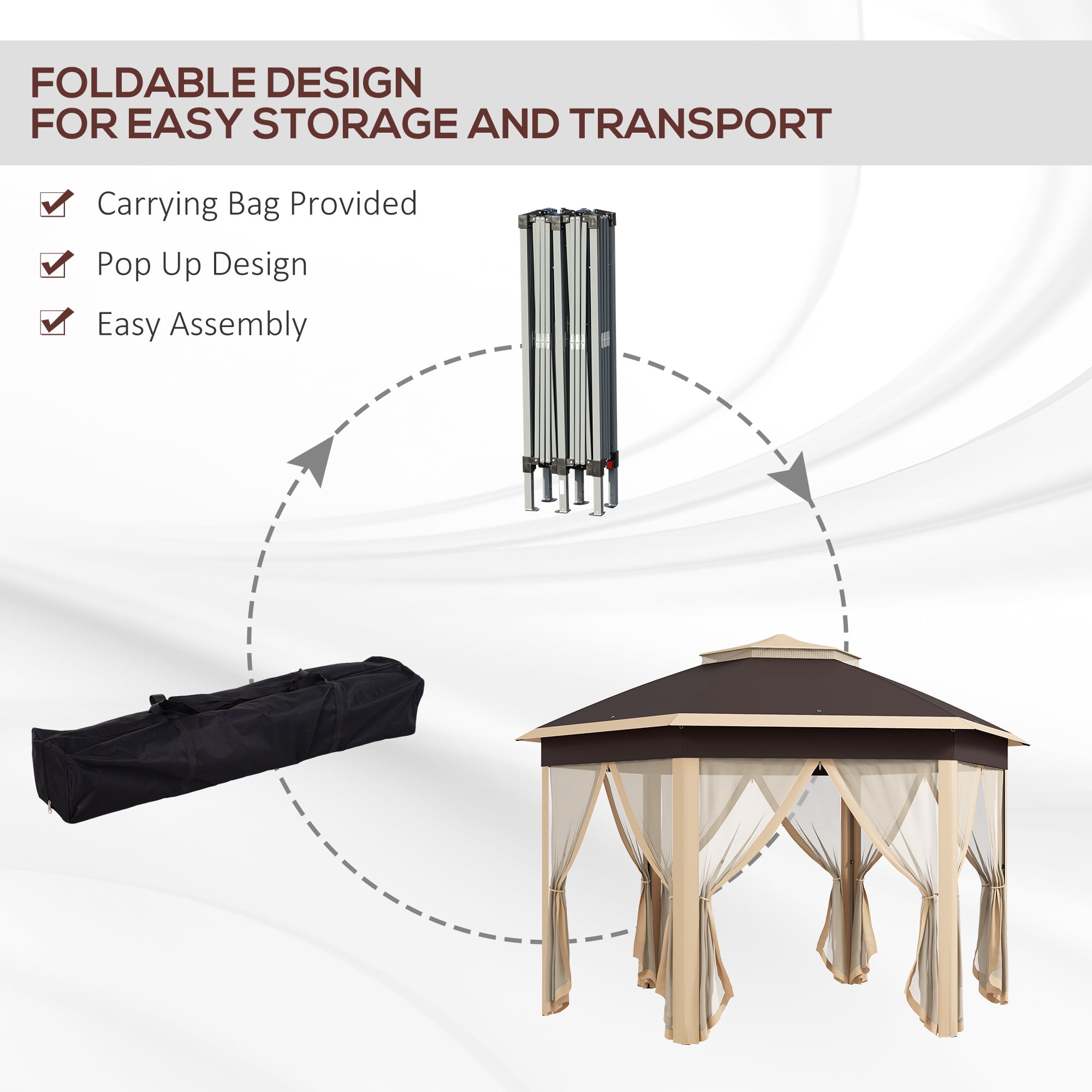 Homiyad 13 x 13 Pop Up Gazebo Hexagonal Canopy with Mesh Netting for Outdoor Events Patio Garden Wedding Party Shelter| Aosom.com