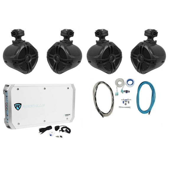 4 Rockville RWB70B 6.5" Wakeboard Marine Speakers 6 Channel Amplifier Amp Kit