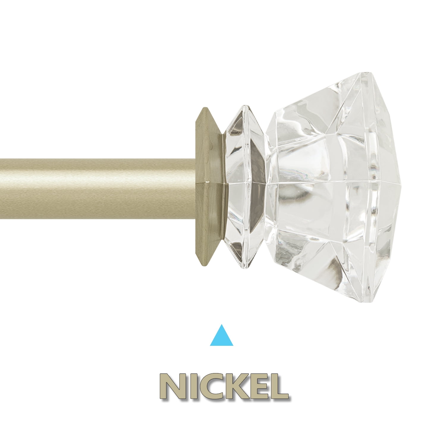 Curtain Rods 30-55" Champagne Adjustable drapery rod with 60mm clear square finials and 3 piece wall brackets. 2PACKS