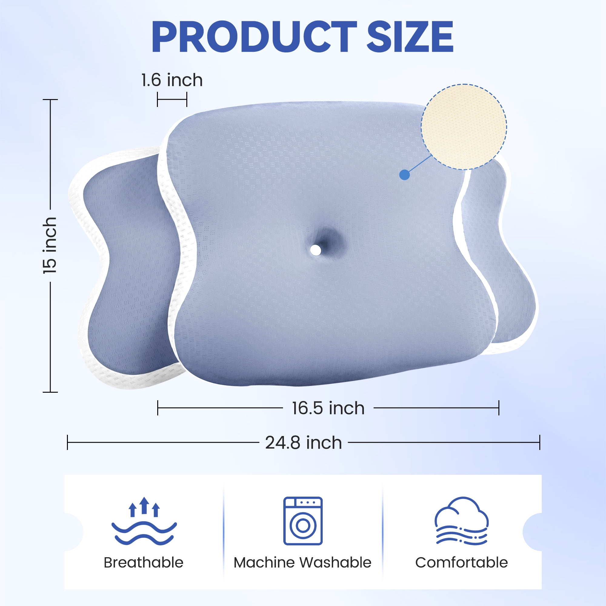 SweetLux NEW YORK Cervical Memory Foam Neck Pillow for Neck and Shoulder Pain Relief, (Blue/White)