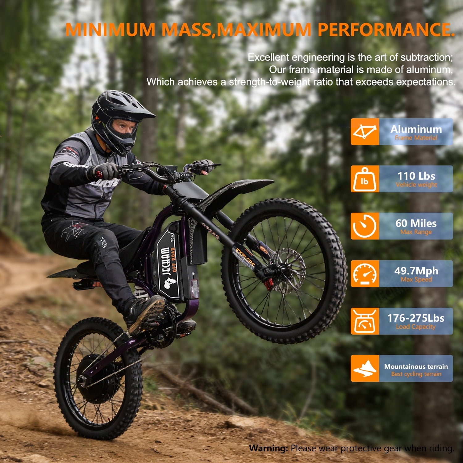 QF200Pro Electric Dirt Bike 3000W Peak Motor,60V 32Ah Battery,45+ MPH,Adult Off-Road eBike with Dual Suspension,Hydraulic Brakes,19" Tires