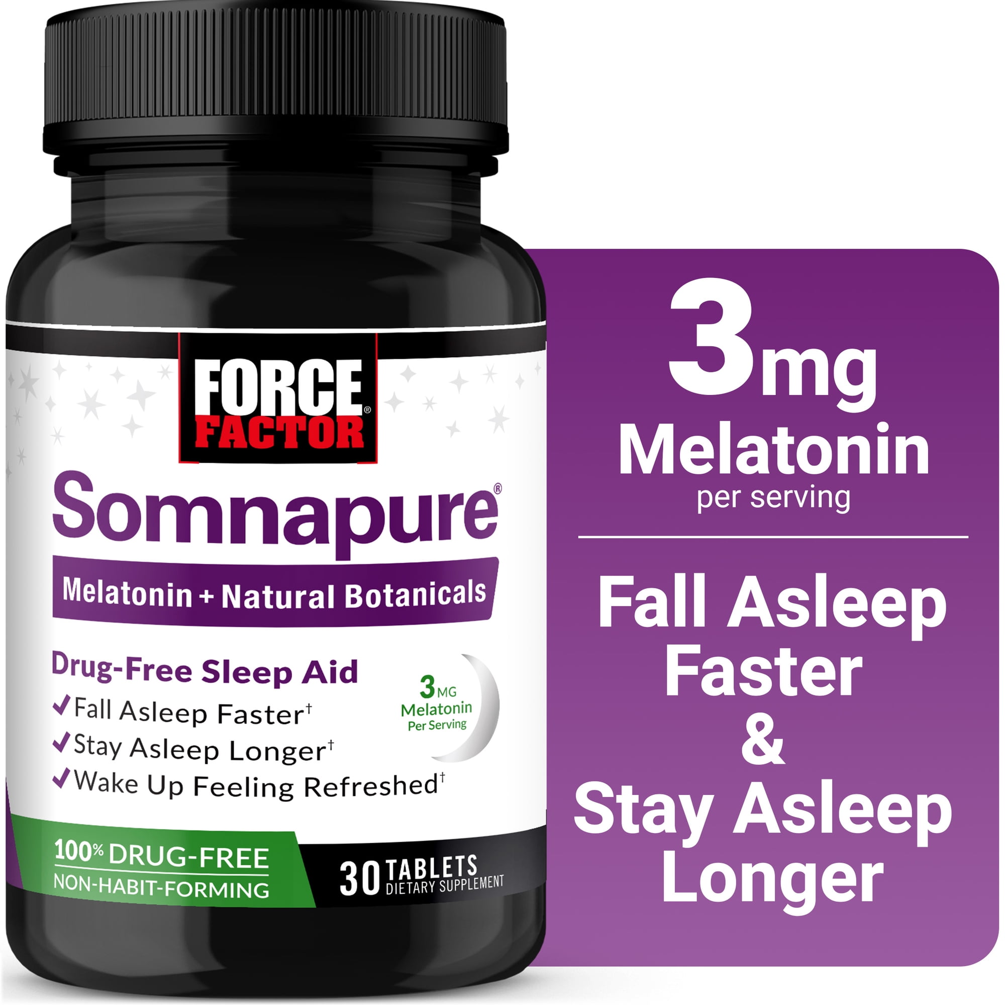 Force Factor Somnapure Sleep Aid for Adults with 3mg Melatonin, Valerian & L Theanine for Sleep Support, Non-Habit-Forming Sleeping Pills, 30 Tablets