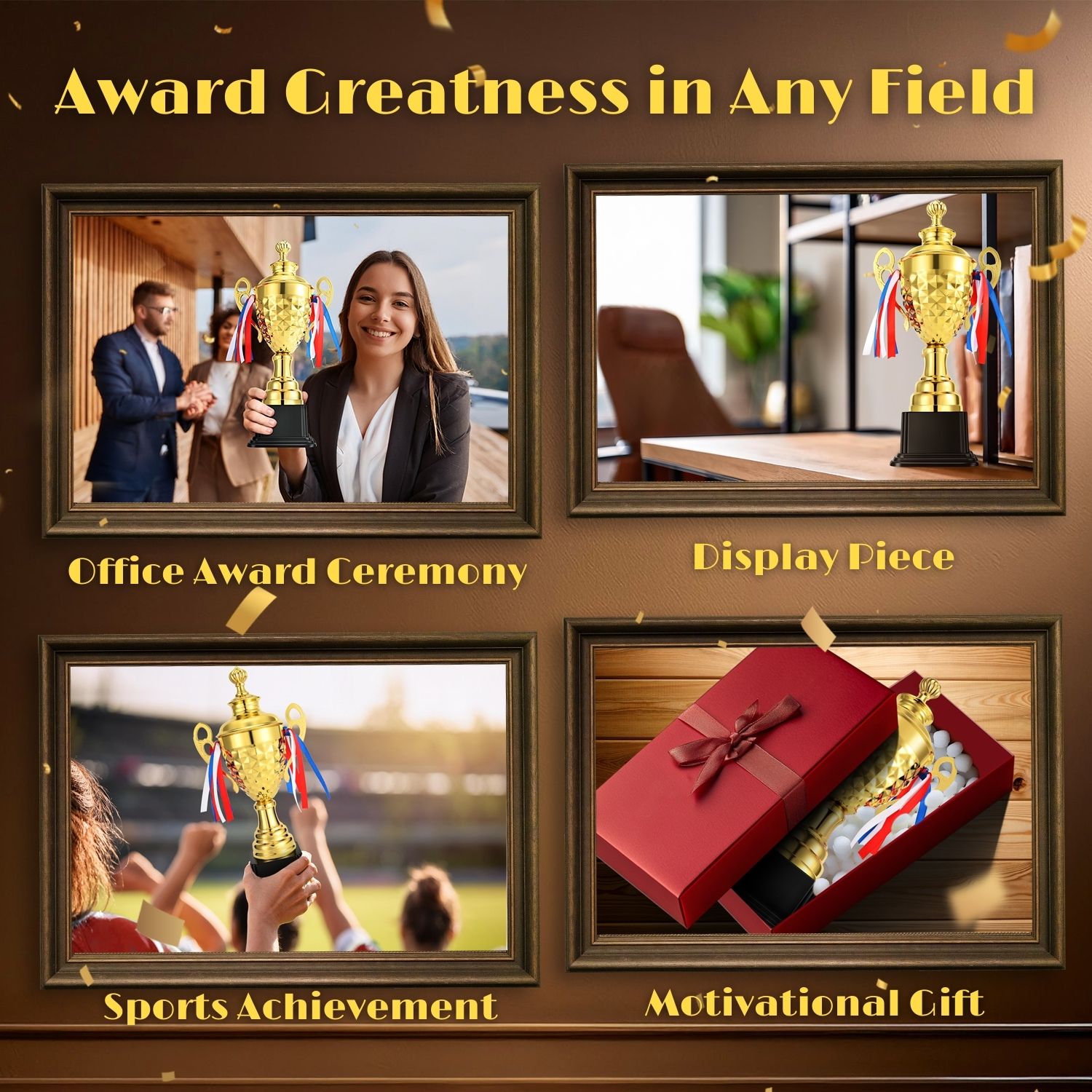 Gold Trophy Award - 14.5 Inch Large Trophy Cup for Awards, Sports, Competitions, Tournaments, & Parties, Perfect Gift for Champion Winners & League Achievements
