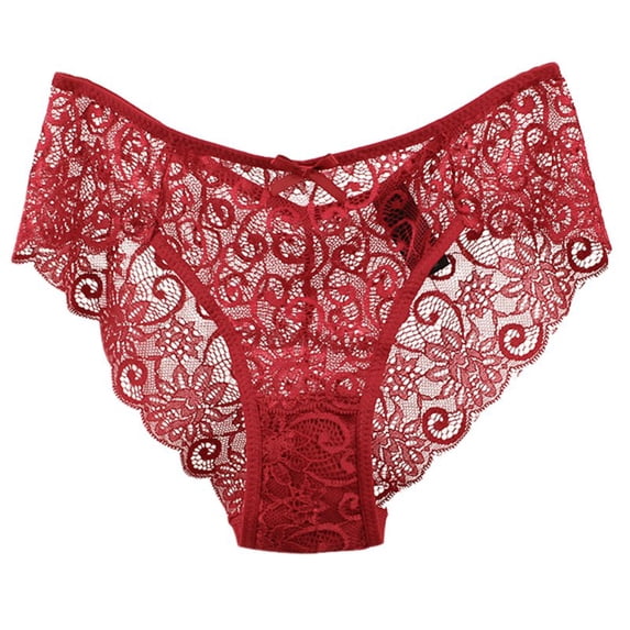Women's Full Lace Panties High-Crotch Transparent Floral Bow Soft Briefs Underwear ( S-XL )