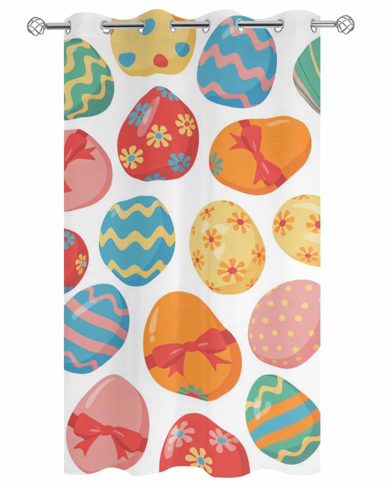Easter Eggs Outdoor Curtains for Patio, Spring Colorful Striped Dots Bow Egg Watercolor Privacy Drapes Grommet Waterproof Outside Curtains for Porch/Cabana/Balcony 54"x 108", 1 Panel