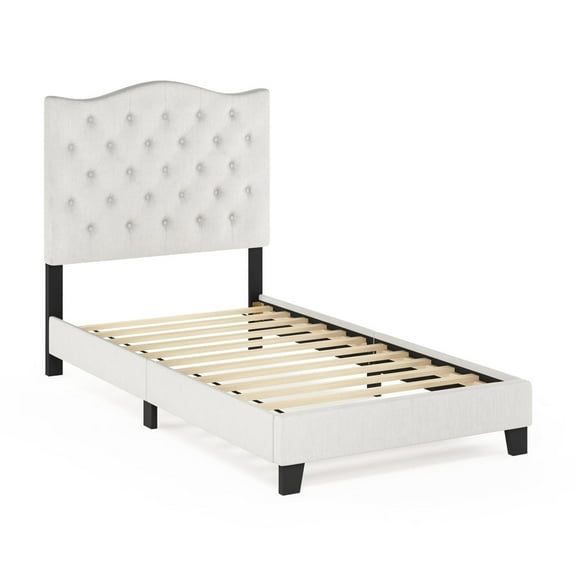 Furinno Lille Button Tufted Bed Frame, Linen, Twin
