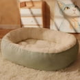 thumbnail image 2 of Elainilye Oval Pet Bed, 20 x 16 Inch Winter Warm Dog Mat, Soft Fleece Lined Cat Pad, Reversible Plush Cushion for Small Medium Pets, Indoor Use, Green, 2 of 6