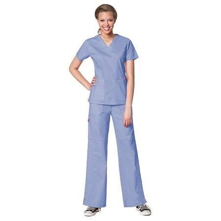 

WonderWink FLEX Women s Scrubs Verity V-Neck Darted Top & Faith Multi-Pocket Cargo Pant Set