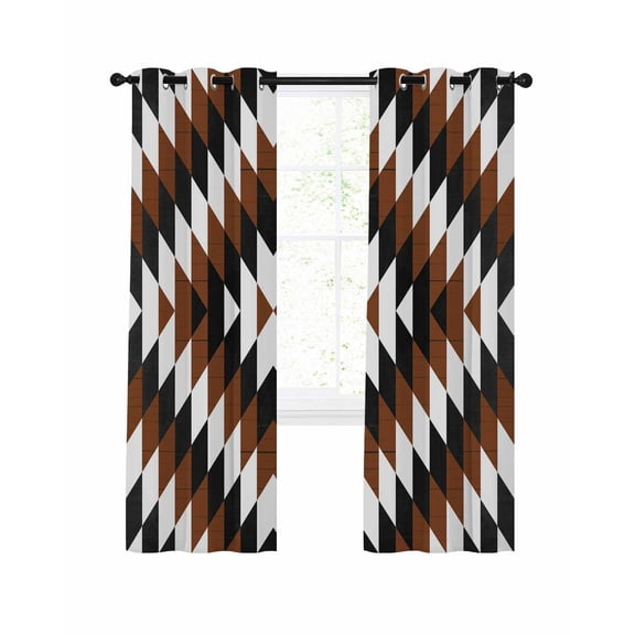 Brown Aztec Blackout Curtains 39 Inches Long for Bedroom,Black White Southwest Vintage Abstract Geometric Thermal Insulated Room Darkening Black Out Window Curtain Panels Grommet Living Room Drapes