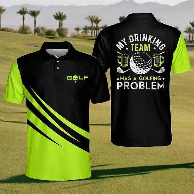 Golf Series Men's Button Polo Shirt Printed Short-sleeved T-shirt Top For Men