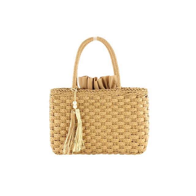 Bolsos Hombro Tejidos Con Cordón para Mujer Bolso Paja para Playa (marrón Claro)