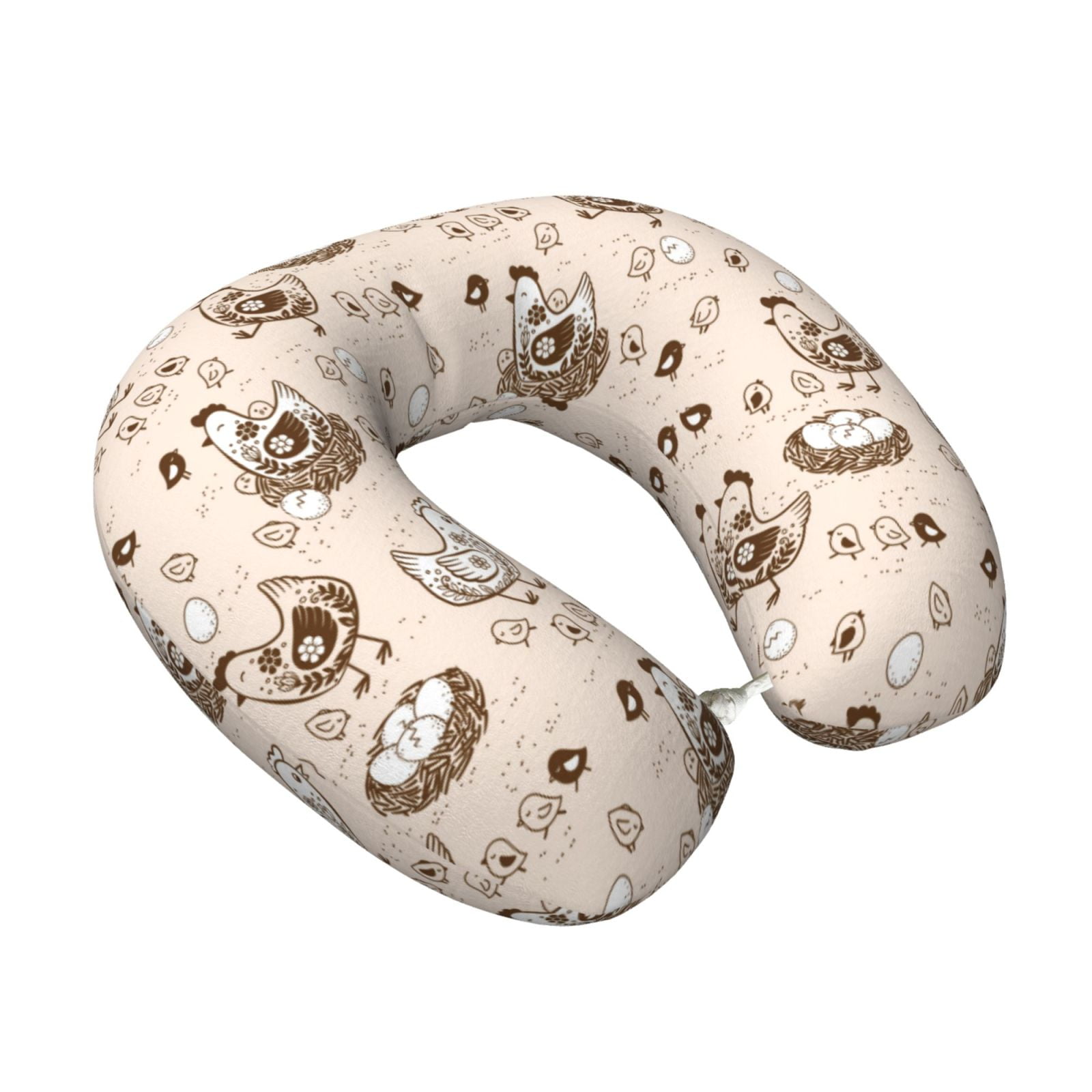 Xecao Chicken With Floral Print Memory Foam Cervical Neck Pillow Versatile U-Shaped Pillows for Home,Office,Camping,Travelling,Soft Washable Cover