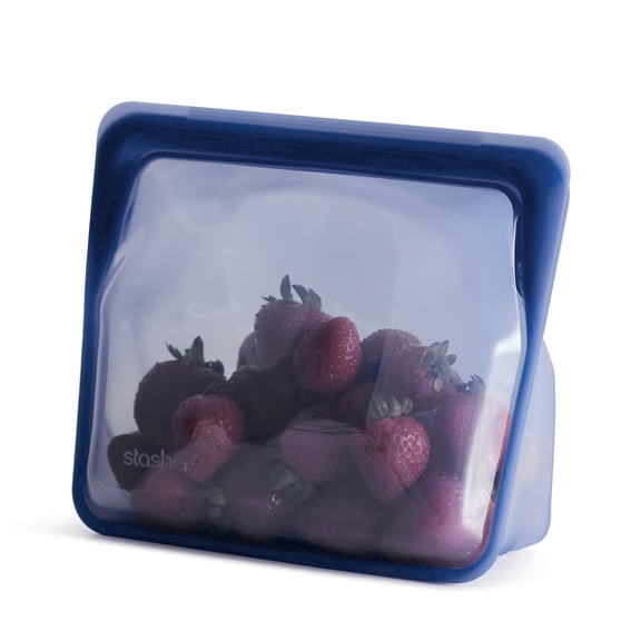 Stasher Premium Reusable Silicone Food Storage Bag, Stand-Up Mid, Deep Ocean, Holds 56 oz