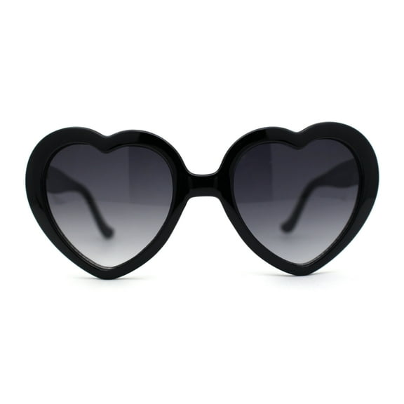 Iconic Large Bubble Heart Shape Cute Plastic Sunglasses Black Smoke