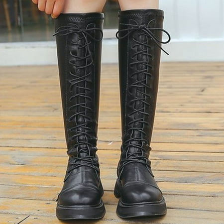

LnjYIGJ Women s Middle Mid Calf Boots Women Fashion Round Head Casual Solid Boots On Riding Boots Block Heel Long Tube Boots