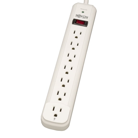 Tripp Lite 7 Outlet Surge Protector Power Strip, Extra Long Cord 25 ft., 1080 Joules, Lifetime Limited Warranty & $25K INSURANCE (TLP725) Light Gray