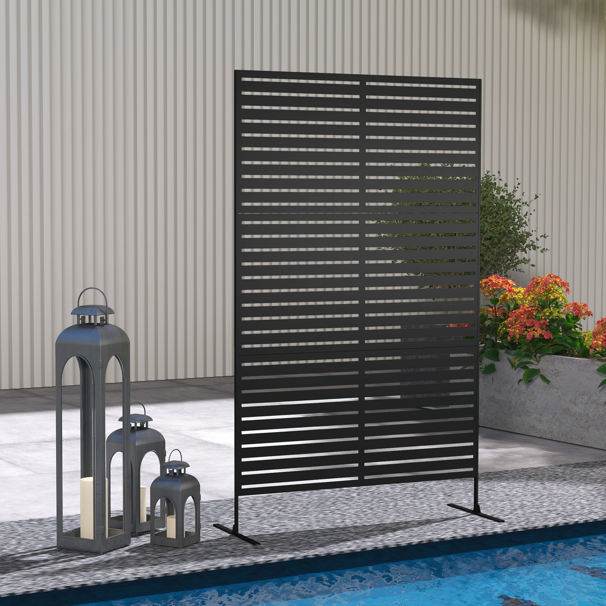 Alvantor 78" x 48" Metal Privacy Screen Freestanding Decorative Outdoor Fence, Black