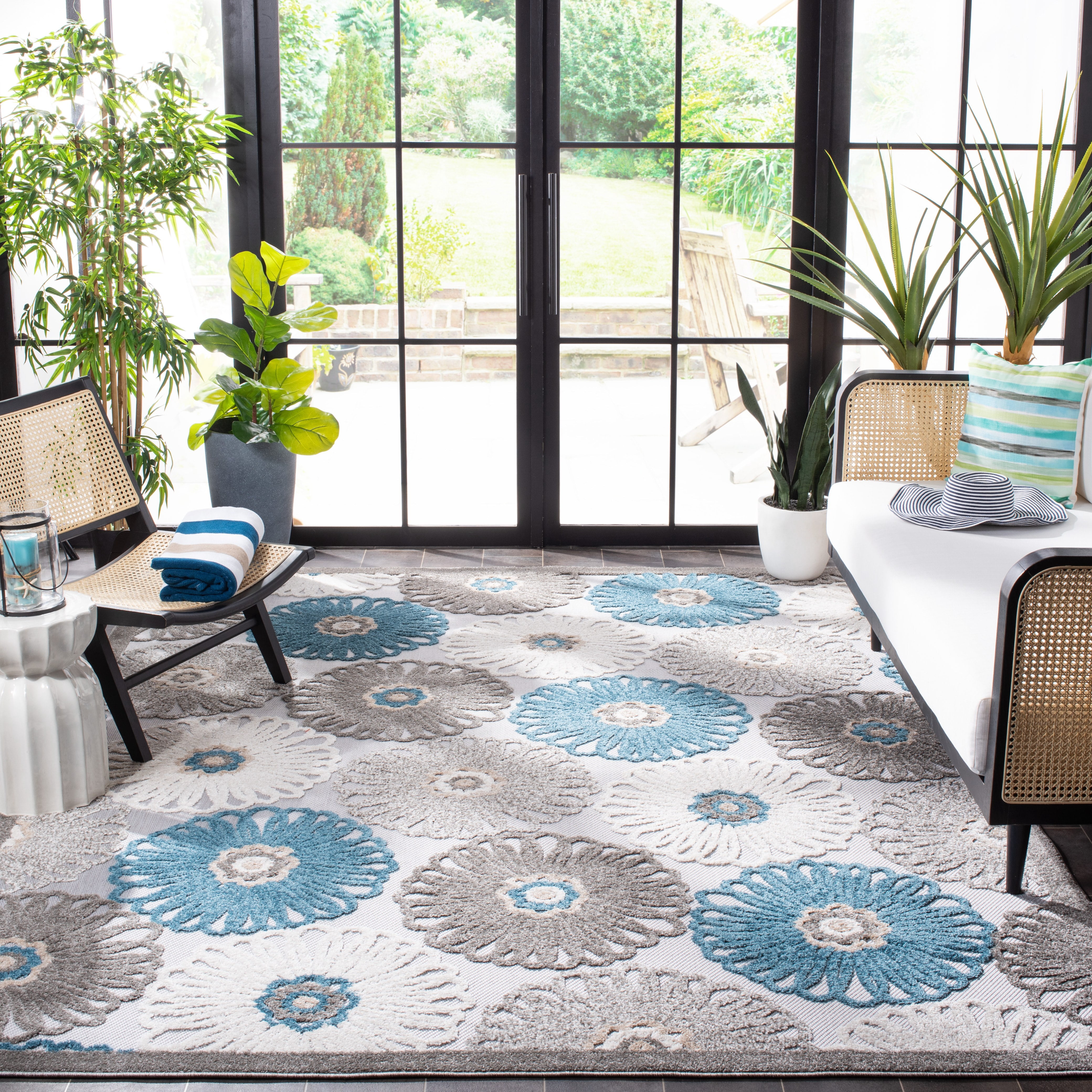 SAFAVIEH Cabana Anuki Beige/Blue 2'2"X9' Runner Indoor/Outdoor Area Rug Beige/Blue, 8' x 10'