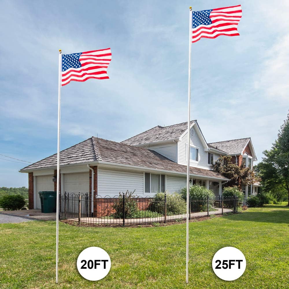 QXDRAGON 25FT Sectional Flag Pole Kit, Heavy Duty Aluminum Outdoor In-Ground Flagpole, Gold Ball Top, With 2Pcs 3x5 USA Flag for Residential Commercial Outdoor Garden
